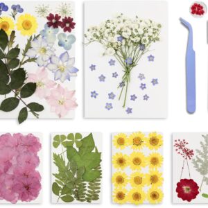 95PCS Real Natural Dried Pressed Flowers and Leaves Craft Kit with Tweezers & Glue Pen for Resin, Scrapbooking, Card Making & DIY Crafts