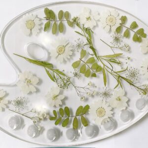 Epoxy Dried Flower Painting Palettes, Artists Colorful Botanical Paint Tray Pad Holder Pressed Flower Makeup Palettes for Mixing Colors,Oil, Watercolor & Acrylic Paints Art Tools